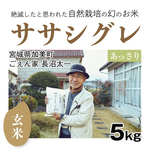 玄米5kg「自然栽培ササシグレ」(宮城県)ごえん家 長沼太一さん　令和5年産