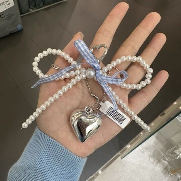 創意 韓系 新款 甜美 珍珠 蝴蝶結愛心墜 車鑰匙扣 airpods 掛件 手機 包包 鑰匙圈 吊飾 書包 鑰匙圈吊飾