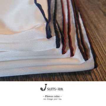 桑蠶絲白色手工卷邊西裝口袋巾西服胸巾袋巾紳裝配飾紅色邊藍色邊