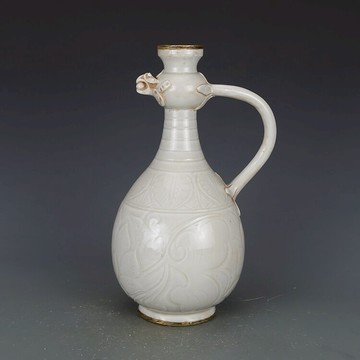 宋定窯白釉包金邊雞首壺仿古瓷器古董古玩舊貨老貨收藏品手工擺件