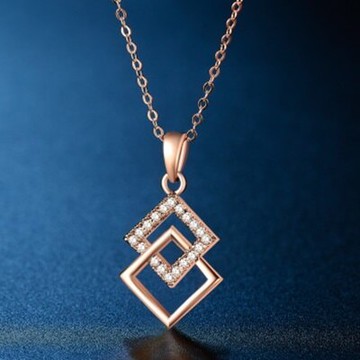 玫瑰金925純銀項鍊 鑲鑽吊墜-古典艷麗雙層菱形設計情人節生日禮物女飾品73hj25【獨家進口】【米蘭精品】