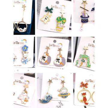 韓版時尚可愛休閑卡通小兔動物熊貓花朵水果秀氣耳環流蘇AB款耳墜