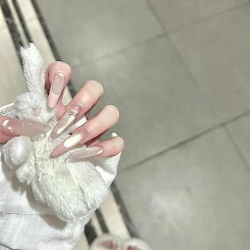🔥熱銷爆款🔥甜心公主白月光玻璃珠貓眼穿戴甲皮粉法式手繪波點韓系美甲穿戴甲