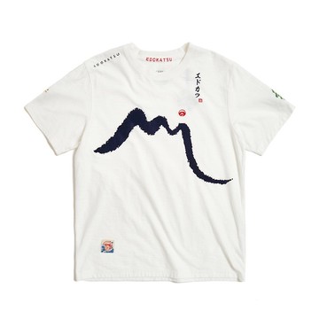 江戶勝 日系 男裝 書法富士短袖T恤(米白色) #上衣