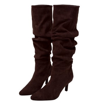 ANNSTAR 彭彭PON聯名-時髦腿精必備歐美皺摺靴6cm-咖(版型偏小)