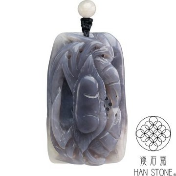 【漢石齋】天然和田玉 八方來財玉佩吊墜 煙青種帶白玉(31*50*24mm)