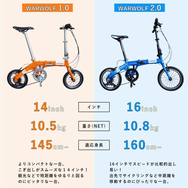 折り畳み自転車 14インチ 軽量アルミ 折り畳み自転車 軽量アルミフレーム コンパクト 通勤 通学 シマノ7速 TRINX warwolf1.0 |  LINEブランドカタログ