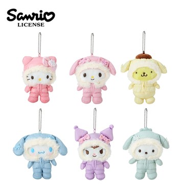 日本正版 三麗鷗 冬季羽絨系列 玩偶吊飾 娃娃 絨毛玩偶 凱蒂貓 美樂蒂 布丁狗 247396 247464 247518 247525 247587 247709