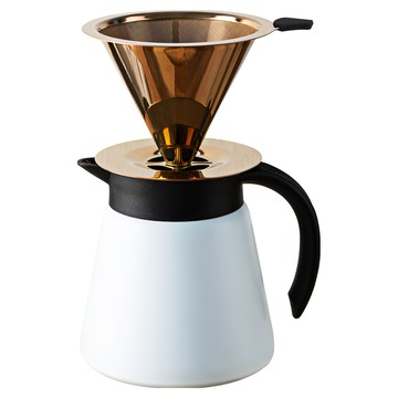 KALDIN 玫瑰金鈦合金手沖咖啡套組  咖啡濾杯 + 白色保溫咖啡壺  650ml  1組