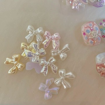 台灣現貨 電鍍蝴蝶結 單顆立體美甲飾品 糖果色珠光樹脂美甲diy 指甲裝飾 造型美甲