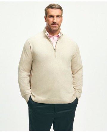Brooks Brothers Men's Big & Tall Supima Cotton Half-Zip Sweater | Oatmeal Heather | Size 4X