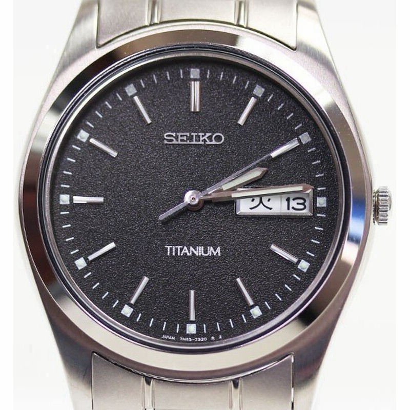 Seiko セイコー チタン デイデイト 7n43 9090 メンズ腕時計 黒文字盤 35mm クォーツ Qz Mt1800 中古 通販 Lineポイント最大0 5 Get Lineショッピング