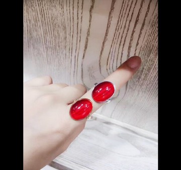 歐美時尚夸張復古鈦鋼女款仿紅寶石戒指大氣貓眼石簡約戒子指環女