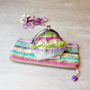 口金包 拉鍊包 零錢包 化妝袋 筆袋 收納包兩件套 (PS-012)