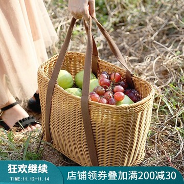 購物籃手提水果籃仿藤編大容量買菜籃野餐菜籃子ins風超市手提籃