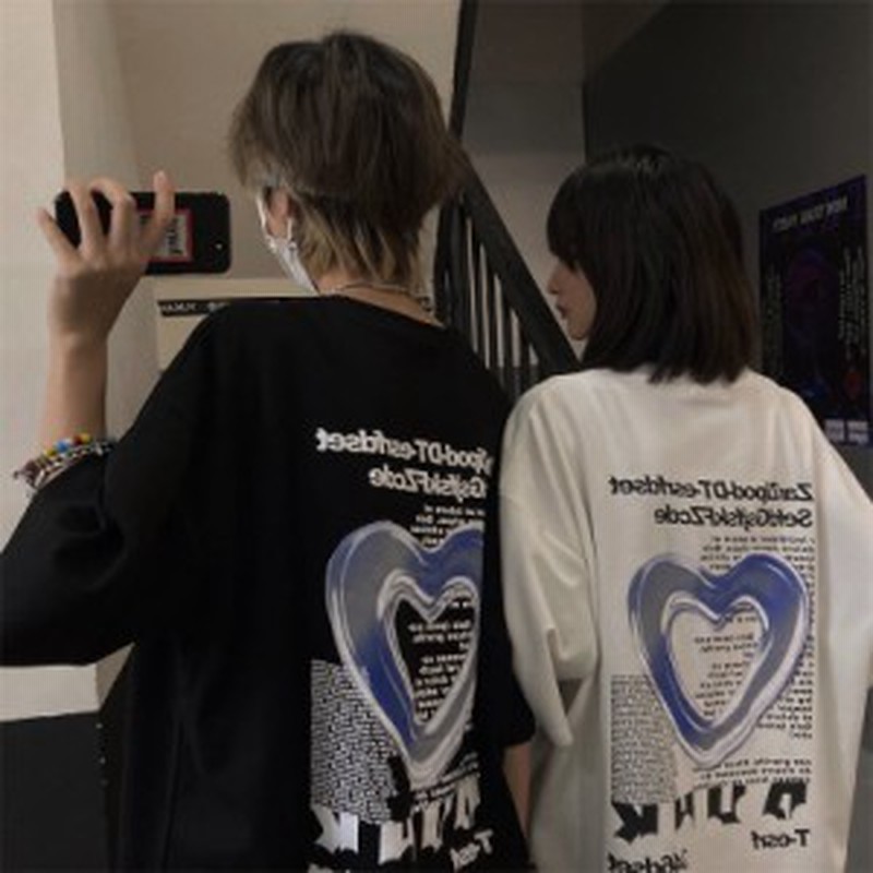 天使と悪魔 半袖 Tシャツ ユニセックス カップル バックプリント love ハート ストリート系 原宿系 10代 20代 | LINEショッピング