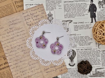 原創耳飾 甜紫圓花環 溫潤甜心感 乾燥花 手作 樹脂 特色耳環
