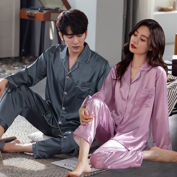 2025年新款情侶睡衣春秋款冰絲薄款女真絲綢男士長袖中年夏季套裝