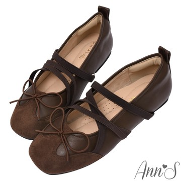 Ann’S質感運動風 鬆緊帶超軟平底娃娃鞋1.5cm-咖(版型偏小)