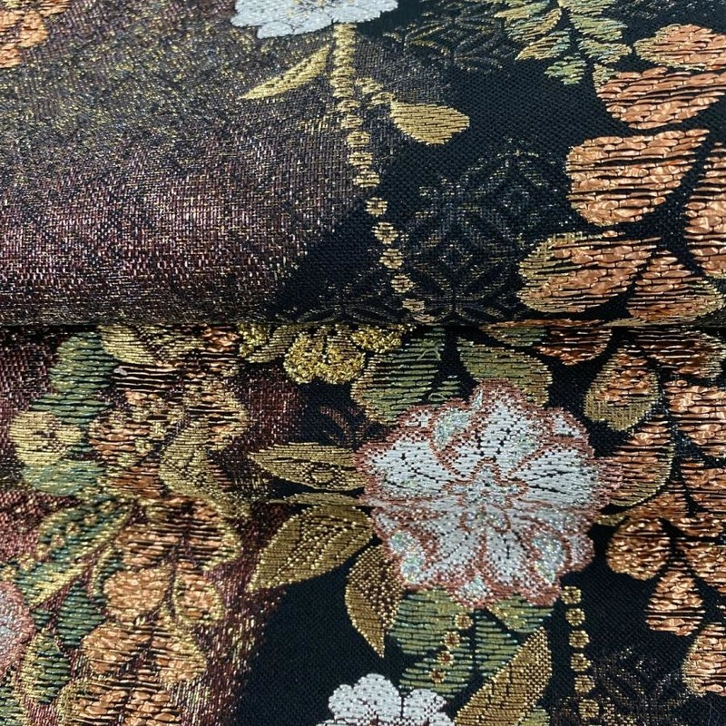 袋帯 美品 秀品 やまと 辻が花柄 金糸 箔 赤黒 六通 正絹 【中古 