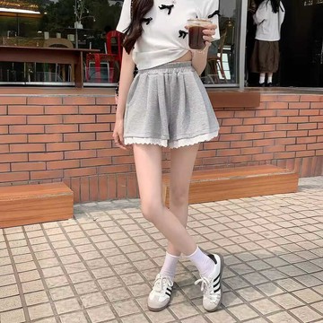 🚀台灣出貨虧本衝評🚀日本🇯🇵 設計感蕾絲花邊休閑褲女2026夏季復古高腰闊腿褲百搭小個子短褲