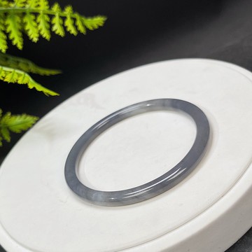 和田玉手鐲 58MM 老料漸變煙紫 細圓條 玉手環 附證書 溫婉雅致