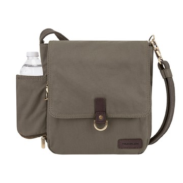 TRAVELON Courier帆布掀蓋三層防盜斜背包(棕)
