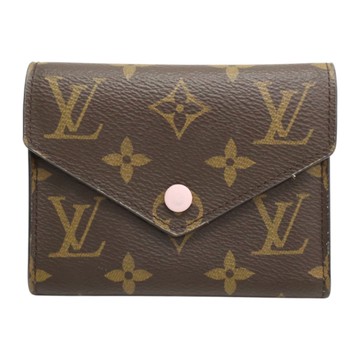 LOUIS VUITTON LV 路易威登 棕色/粉色 原花帆布 Victorine 三折短夾 M62360 【二手名牌BRAND OFF】