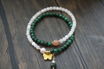 孔雀石拼珍珠手串中國風雙圈手鏈禮盒