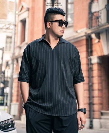 大尺碼男裝 無鈕扣休閒襯衫 大尺碼襯衫 短袖襯衫 櫻桃嚴選 2XL~7XL 男士襯衫 大碼短袖襯衫 大碼上衣 短襯衫