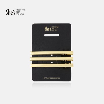 shes飾品 光金歲月時尚復古鴨嘴夾 成人一字盤發頂夾劉海夾發卡