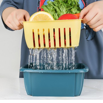 雙層家用多功能瀝水洗菜籃 廚房冰箱水果保鮮盒帶蓋塑料收納籃