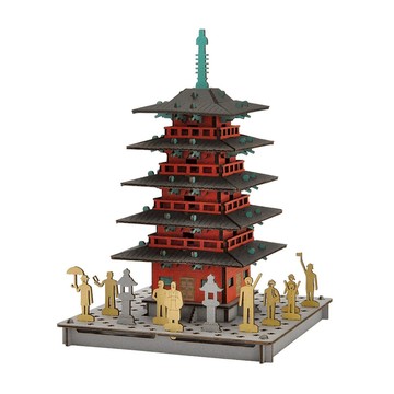 Hacomo PUSU 3D系列 紅色紙模型 療癒系DIY立體拼圖  日本五重塔  1個