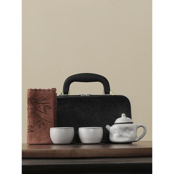 (免運)丁任合高端具茶白汝戶外旅行快客可養開片汝窯茶壺便捷一壺二杯