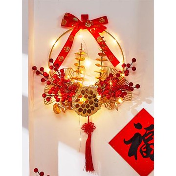 新年春節裝飾品創意藤圈櫥窗墻掛件場景布置紅果花環福字財神掛飾