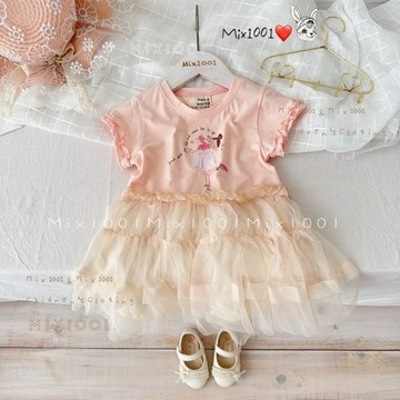 🌈✨mix1001 陶醉芭蕾女孩拼接網紗洋裝✨兒童跳舞女孩拼接洋裝 3-15