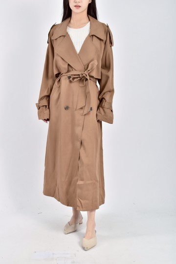 (2XL) ungrid質感長版風衣棕色綁帶外套