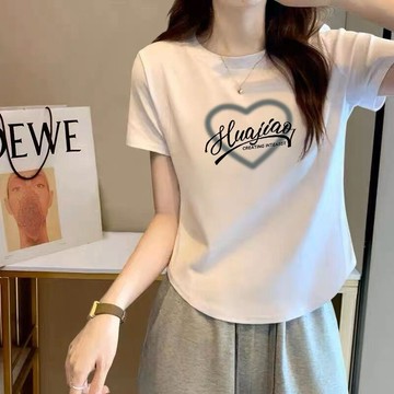 胖胖美依 上衣 無袖T卹 印花上衣 背心 吊帶 S-2XL新款洋氣印花t卹女短袖設計感寬鬆遮肉不規則圓領上衣-6821.