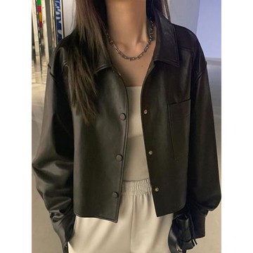 復古港味PU皮衣外套女2022春秋新款小個子寬松短款機車夾克上衣服