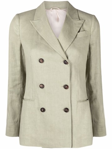 Brunello Cucinelli - peak lapels double-breasted blazer - women - Linen/Flax/Cotton/Spandex/Elastane/Acetate/Silk - M - Green