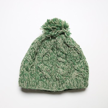 童/成人精靈綠米黃雜線麻花毛球純羊毛線手工編織半襯防風毛帽|交