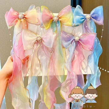 🎀biubiu童裝🎀兒童發帶女綁發蝴蝶結編發發夾小女孩公主長飄帶發卡夏季女童發飾