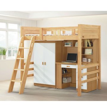 文創集 杜摩卡3.4尺單人高床台組合(衣櫃＋書桌＋不含床墊)198x112x180cm免組