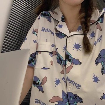 睡衣女夏季純棉短袖短褲套裝2022年新款卡通可愛少女可外穿家居服