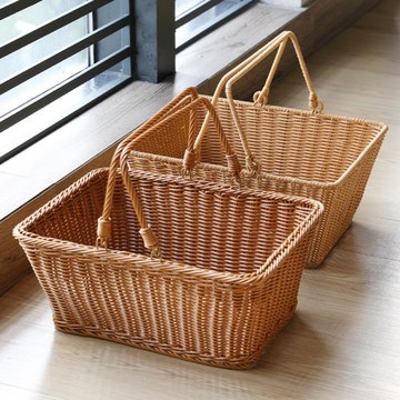 Kens手工編織戶外野餐籃手提購物籃日式仿藤買菜籃子水果籃蔬菜筐