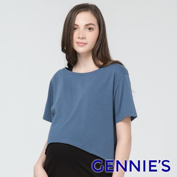 Gennies奇妮 短版修身孕婦上衣(藍T3J04)