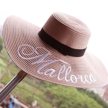 遮陽草帽字母沙灘帽-時尚刺繡大簷防曬情人節生日禮物女帽子6色73eq60【正韓進口】【米蘭精品】