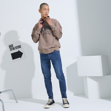 特色膝下刷破丹寧長褲(拔洗藍)-男