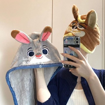 🎀臺灣出貨🎀立體耳朵朱迪尼克幹發帽卡通可愛加厚女生洗頭速幹三角帽不掉浴帽乾髮帽 包頭巾 可愛浴帽 吸水浴帽  造型浴