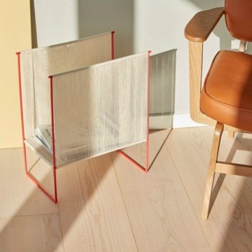 【Hübsch】紅色金屬異材質細繩雜誌架 收納架